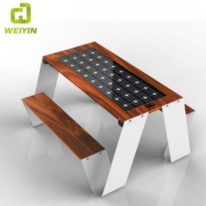 Udendørs mobiltelefonopladning Smart Solar Picnic Steel Table Bench Leverandør