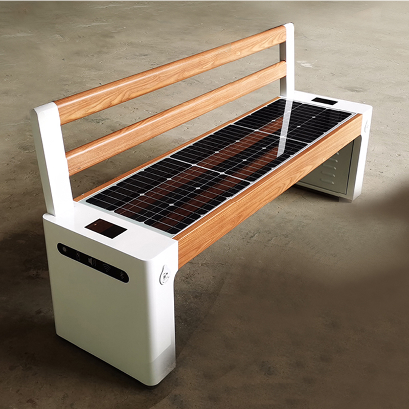 Stort format WPC Wood Galvanized Steel Smart Voice Solar Bench